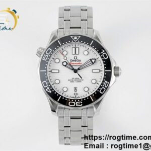 Seamaster Diver 300M ZF 1:1 Best Edition Black Ceramic White Dial on SS Bracelet A8800 ( Extra Rubber Strap)