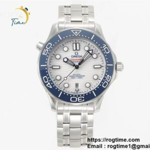 Seamaster Diver 300M SS VSF 1:1 Best Edition Blue Bezel White Dial on SS Bracelet A8800 ( Extra Rubber Strap)