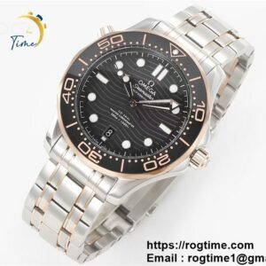 Seamaster Diver 300M SS/RG VSF 1:1 Best Edition RG Bezel Black Dial on SS/RG Bracelet A8800 ( Extra Rubber Strap)