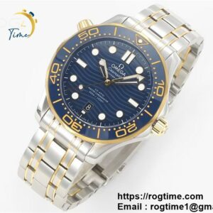 Seamaster Diver 300M SS/YG VSF 1:1 Best Edition YG Bezel Blue Dial on SS/YG Bracelet A8800 ( Extra Rubber Strap)