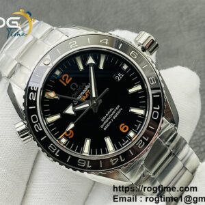 Planet Ocean 600M Co-Axial GMT 43.5mm VSF 1:1 Best Edition Black Dial Orange Markers on SS Bracelet A8605