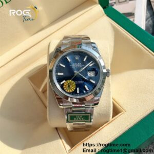 DateJust 41 SS Polished Bezel KING 1:1 Best Edition 904L Steel Blue Stick Dail on SS Oyster Bracelet VR3235