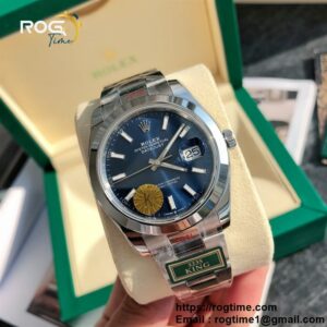 DateJust 41 SS Polished Bezel KING 1:1 Best Edition 904L Steel Blue Stick Dail on SS Oyster Bracelet VR3235