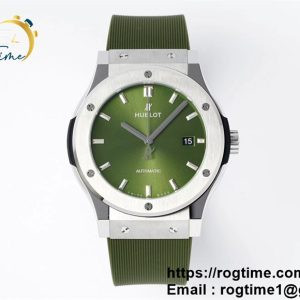 Classic Fusion 42mm Titanium JJF 1:1 Best Edition Green Dial on Green Gummy Strap A2892