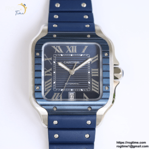 Santos De Cartier 40mm SS GF 1:1 Best Edition Blue Dial Blue Bezel on Rubber Strap MY9015