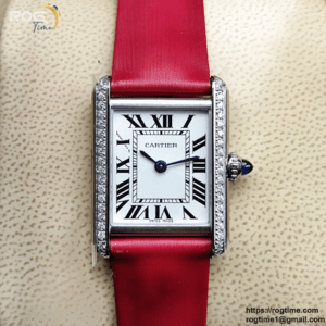 Cartier Tank Must Large K11F Diamonds Bezel 1:1 Best Edition White Dial on Red Smooth Leather Strap Ronda Quartz