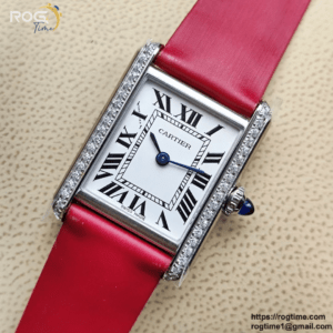 Cartier Tank Must Large K11F Diamonds Bezel 1:1 Best Edition White Dial on Red Smooth Leather Strap Ronda Quartz