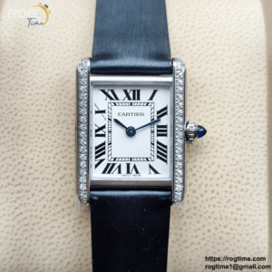 Cartier Tank Must Large K11F Diamonds Bezel 1:1 Best Edition White Dial on Black Smooth Leather Strap Ronda Quartz V3