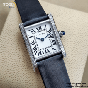 Cartier Tank Must Large K11F Diamonds Bezel 1:1 Best Edition White Dial on Black Smooth Leather Strap Ronda Quartz V3