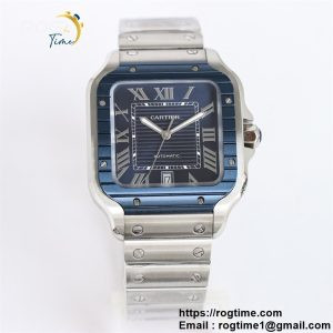 Santos De Cartier 40mm SS GF 1:1 Best Edition Blue Dial Blue Bezel on SS Bracelet MY9015