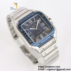 Santos De Cartier 40mm SS GF 1:1 Best Edition Blue Dial Blue Bezel on SS Bracelet MY9015