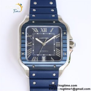 Santos De Cartier 40mm SS GF 1:1 Best Edition Blue Dial Blue Bezel on Rubber Strap MY9015