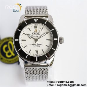 SuperOcean Heritage ii 42mm SS GF 1:1 Best Edition White Dial Black Bezel on SS Mesh Bracelet A2824 V2