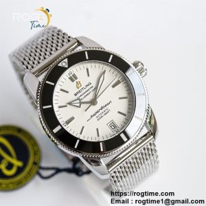 SuperOcean Heritage ii 42mm SS GF 1:1 Best Edition White Dial Black Bezel on SS Mesh Bracelet A2824 V2