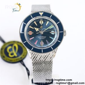 SuperOcean Heritage 42mm SS GF 1:1 Best Edition Blue Ceramic Bezel Blue Dial Rainbow Markers on SS Mesh Bracelet A2824