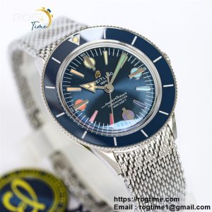 SuperOcean Heritage 42mm SS GF 1:1 Best Edition Blue Ceramic Bezel Blue Dial Rainbow Markers on SS Mesh Bracelet A2824