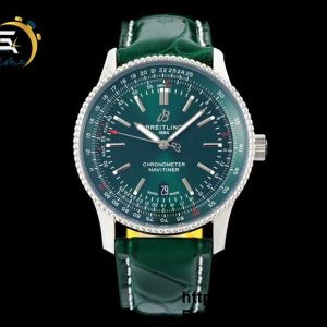 Navitimer SS 41mm TF 1:1 Best Edition White Bezel Green Dial on Green Leather Strap A2824