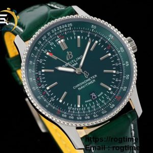 Navitimer SS 41mm TF 1:1 Best Edition White Bezel Green Dial on Green Leather Strap A2824