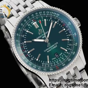 Navitimer SS 41mm TF 1:1 Best Edition White Bezel Green Dial on SS Bracelet A2824