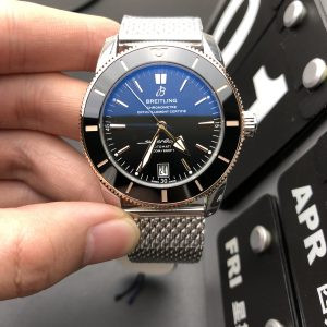 SuperOcean Heritage ii 42mm SS/RG GF 1:1 Best Edition Black Dial on SS Mesh Bracelet A2824 V2