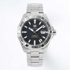 Aquaracer Calibre 5 44mm TARF 1:1 Best Edition Black Dial SS Bezel on SS Bracelet SW200