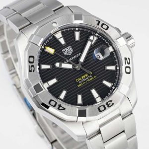 Aquaracer Calibre 5 44mm TARF 1:1 Best Edition Black Dial SS Bezel on SS Bracelet SW200