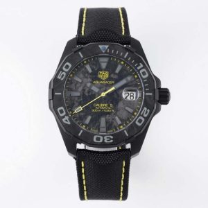 Aquaracer Calibre 5 PVD 41mm TARF 1:1 Best Edition Carbon/Yellow Dial on Black Nylon Strap SW200