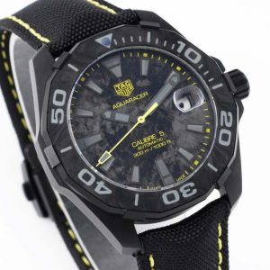 Aquaracer Calibre 5 PVD 41mm TARF 1:1 Best Edition Carbon/Yellow Dial on Black Nylon Strap SW200