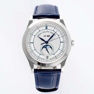 Annual Calendar Moonphase 5396 SS PPF 1:1 Best Edition White/Blue Dial on Blue Leather Strap A324