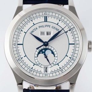 Annual Calendar Moonphase 5396 SS PPF 1:1 Best Edition White/Blue Dial on Blue Leather Strap A324