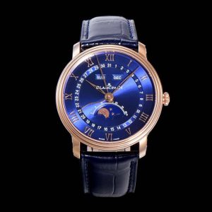 Villeret 6654 SS/RG Complicated Function OMF 1:1 Best Edition Blue Dial on Black Leather Strap A6654 V3