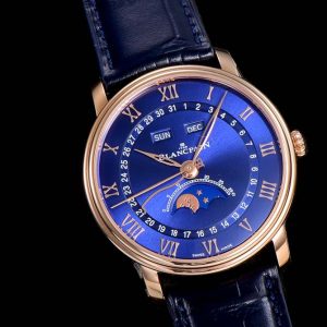 Villeret 6654 SS/RG Complicated Function OMF 1:1 Best Edition Blue Dial on Black Leather Strap A6654 V3