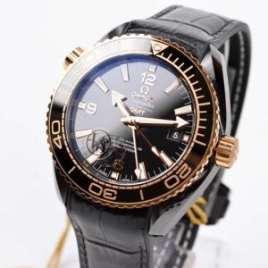 Planet Ocean 45.5mm Deep Gold Black Real Ceramic VSF 1:1 Best Edition on Black Leather Strap A8906 Super Clone