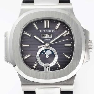 Nautilus 5726 Complicated SS PPF 1:1 Best Edition Gray Textured Dial on Black Rubber Strap A324