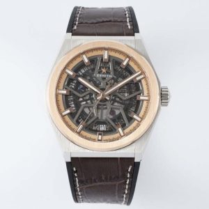 Defy Classic LF 1:1 Best Edition RG Bezel Skeleton RG Dial on Brown Gummy Strap A2892