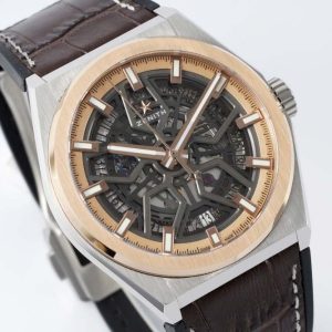 Defy Classic LF 1:1 Best Edition RG Bezel Skeleton RG Dial on Brown Gummy Strap A2892