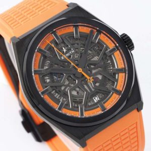 Defy Classic PVD LF 1:1 Best Edition Skeleton Orange Dial on Orange Rubber Strap A2892