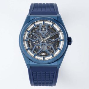 Defy Classic Blue PVD LF 1:1 Best Edition Skeleton White Dial on Blue Rubber Strap A2892