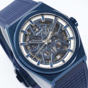 Defy Classic Blue PVD LF 1:1 Best Edition Skeleton White Dial on Blue Rubber Strap A2892