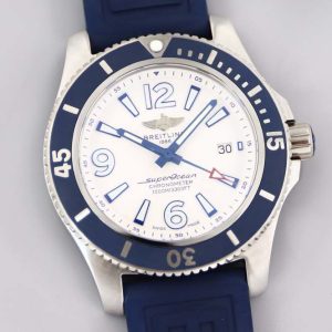 Superocean Automatic 44 TF 1:1 Best Edition White Dial Blue Bezel on Blue Rubber Strap A2824