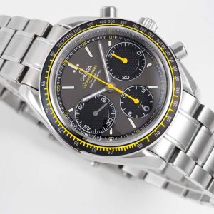 Omega HRF Speedmaster Racing Chronograph 40 Yellow Hands Gray Dial Black Tachymeter Bezel on SS Bracelet C3330