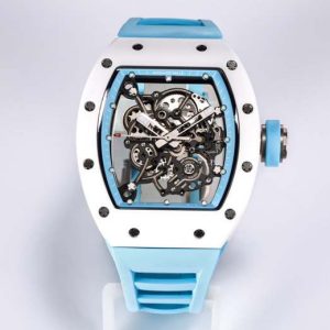 RM055 White Ceramic BBRF 1:1 Best Edition Skeleton Blue Dial on Blue Rubber Strap RMUL2