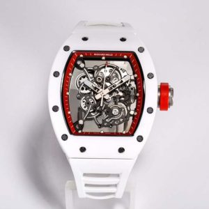 RM055 White Ceramic BBRF 1:1 Best Edition Skeleton Red Dial on White Rubber Strap RMUL2