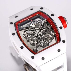 RM055 White Ceramic BBRF 1:1 Best Edition Skeleton Red Dial on White Rubber Strap RMUL2