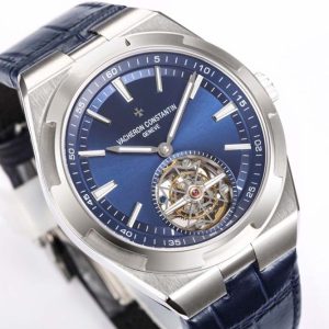 Overseas Tourbillon Ref 6000V SS BBRF 1:1 Best Edition Blue Dial on Blue Leather Strap Tourb