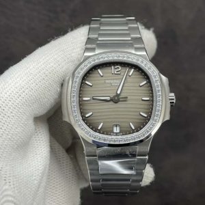 Nautilus 7118 Ladies 3KF 1:1 Best Edition Gray Dial Diamonds Bezel on SS Bracelet A324 Super Clone