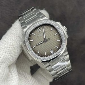 Nautilus 7118 Ladies 3KF 1:1 Best Edition Gray Dial Diamonds Bezel on SS Bracelet A324 Super Clone