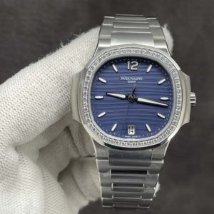 Nautilus 7118 Ladies 3KF 1:1 Best Edition Blue Dial Diamonds Bezel on SS Bracelet A324 Super Clone