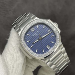 Nautilus 7118 Ladies 3KF 1:1 Best Edition Blue Dial Diamonds Bezel on SS Bracelet A324 Super Clone