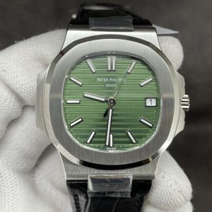 Nautilus 5711/1A 3KF 1:1 Best Edition Green Textured Dial on Black Leather Strap A324 Super Clone